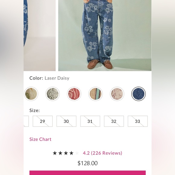 Free People Blue Floral Wide Leg Jeans - Picture 6 of 14